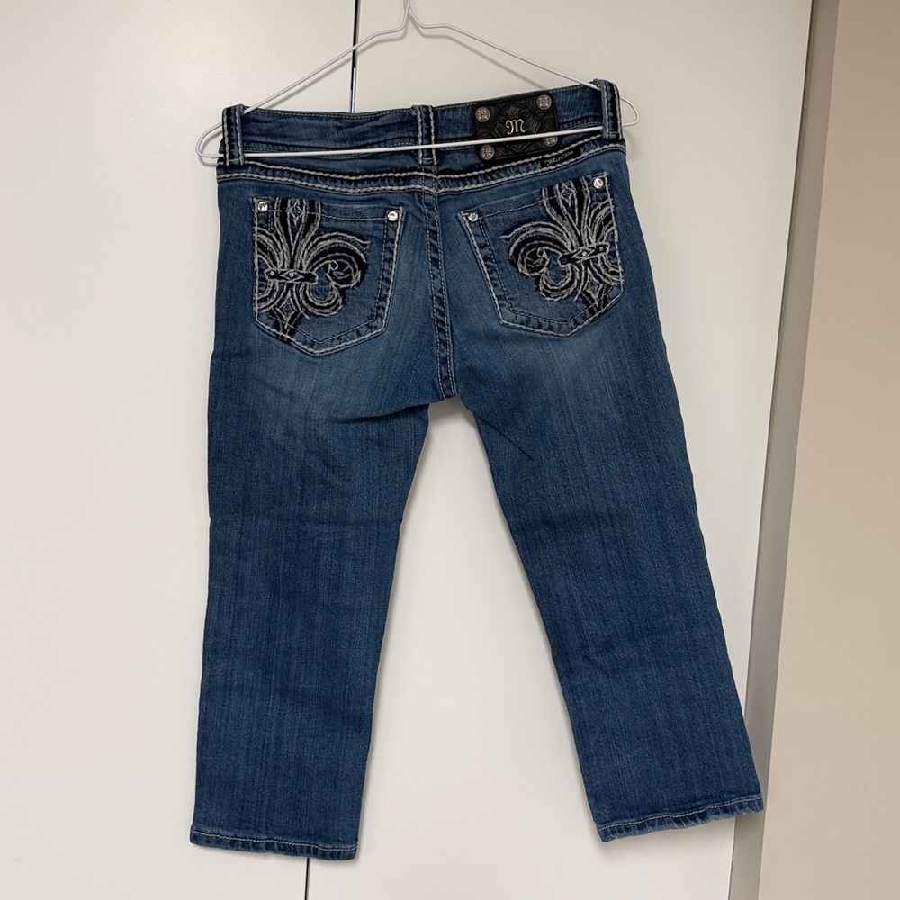 Miss Me Jeans Womens 29 Blue Crop Rhinestone Western Studded Grunge